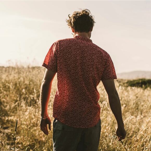 Taylor Stitch Red Casual Button Down Shirt with Geometric Pattern - Picture 3 of 12